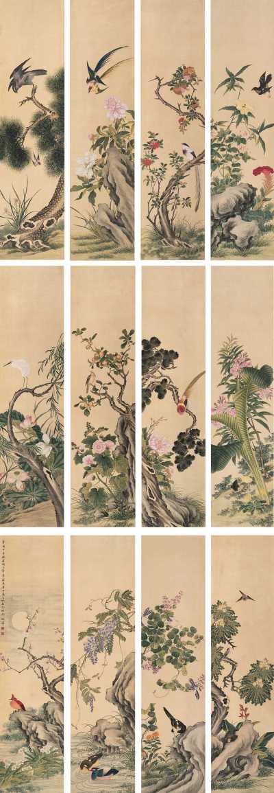 马家桐 辛亥（1791年）作 花鸟 十二屏